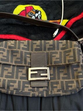 Fendi Brown Zucca Messenger Bag with Silver FF Buckle